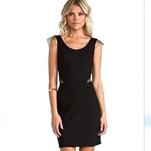 NWT Anthropologie brand Erin Featherston black formal dress gold lace size 2